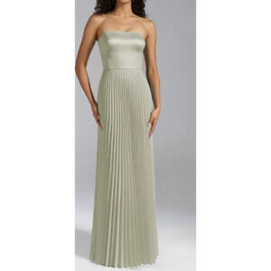 AW BRIDAL 6 S sage green satin Hermoine pleated strapless maxi dress NEW b173
